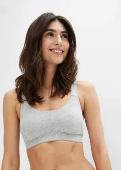 bonprix Wäsche·Basics|Wäsche·Baumwollunterwäsche^T-Shirt BH ohne Bügel mit Baumwolle (2er Pack) hellgrau meliert + weiß