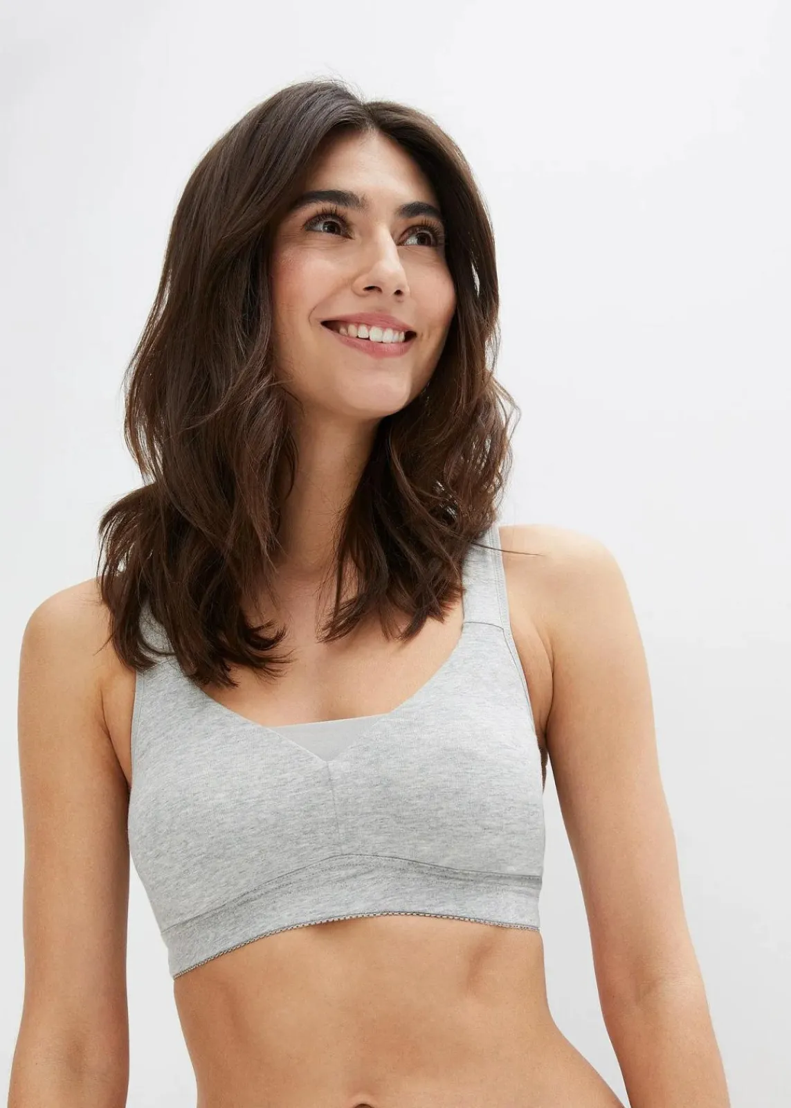 bonprix Wäsche·Basics|Wäsche·Baumwollunterwäsche^T-Shirt BH ohne Bügel mit Baumwolle (2er Pack) hellgrau meliert + weiß