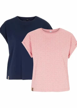 bonprix Shirts & Tops|Nachhaltigere Materialien^T-Shirt (2er Pack) rauchrose bedruckt + dunkelblau uni