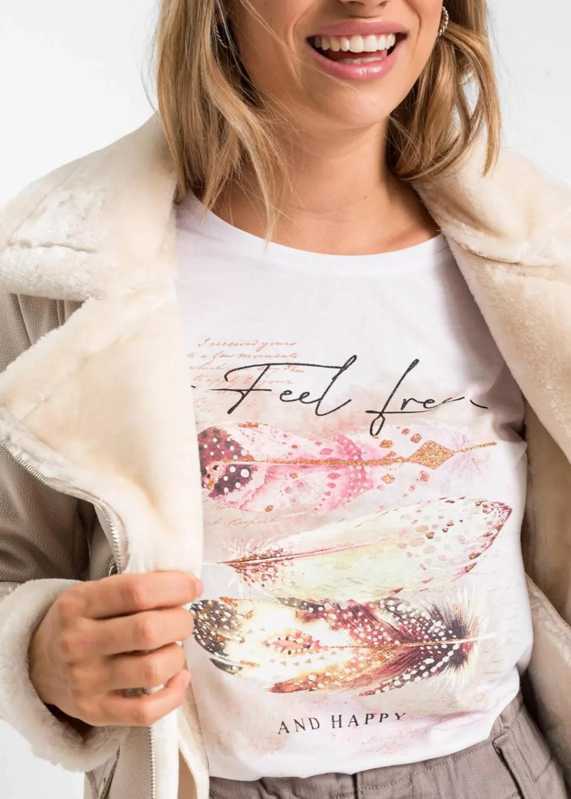 bonprix Shirts & Tops^T-Shirt mit Federdruck weiß bedruckt