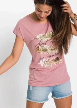 bonprix Shirts & Tops^T-Shirt mit Glitzerdruck rauchrose bedruckt