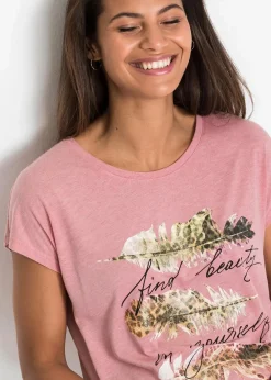 bonprix Shirts & Tops^T-Shirt mit Glitzerdruck rauchrose bedruckt