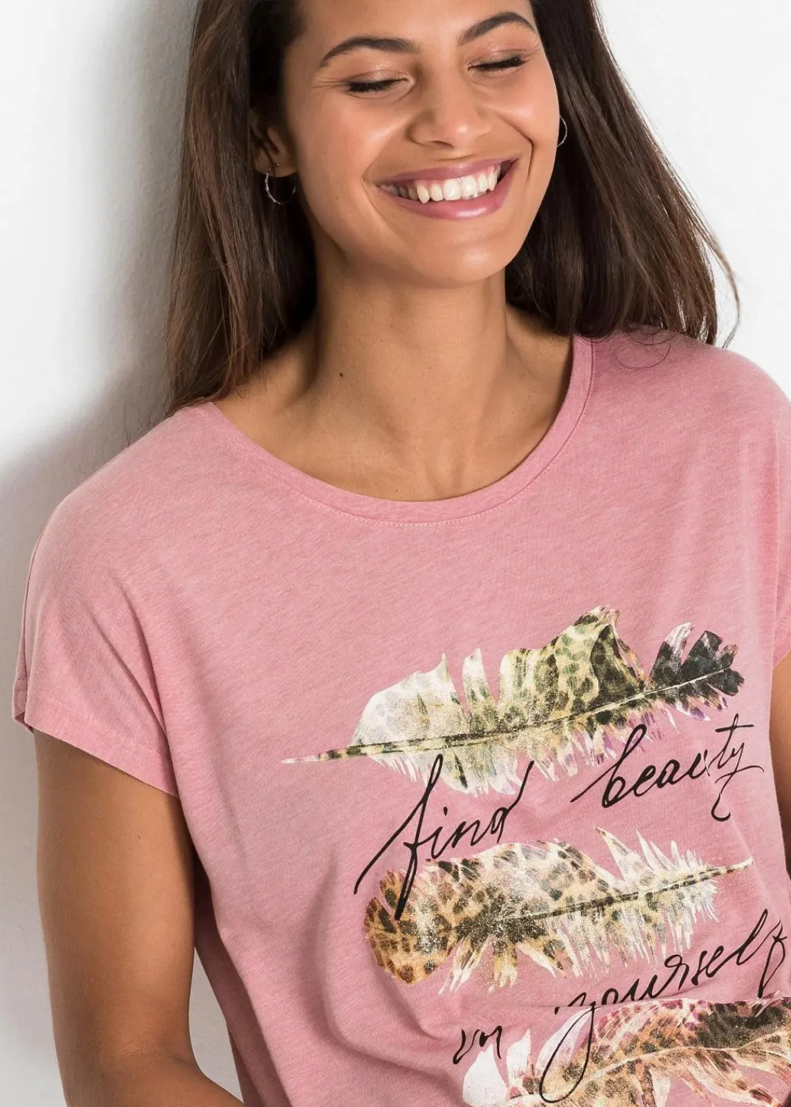 bonprix Shirts & Tops^T-Shirt mit Glitzerdruck rauchrose bedruckt