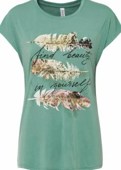 bonprix Shirts & Tops^T-Shirt mit Glitzerdruck salbeigrün bedruckt