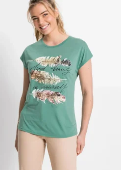 bonprix Shirts & Tops^T-Shirt mit Glitzerdruck salbeigrün bedruckt