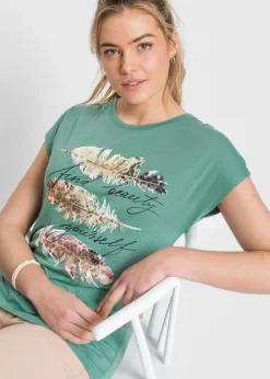 bonprix Shirts & Tops^T-Shirt mit Glitzerdruck salbeigrün bedruckt