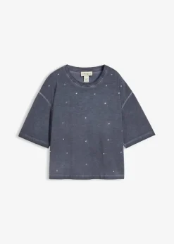 bonprix Shirts & Tops^T-Shirt mit Glitzersteinen aus reiner Baumwolle nachtblau washed