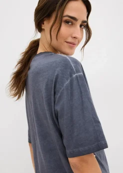 bonprix Shirts & Tops^T-Shirt mit Glitzersteinen aus reiner Baumwolle nachtblau washed