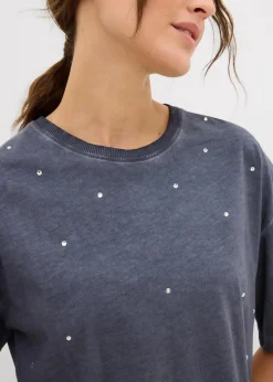 bonprix Shirts & Tops^T-Shirt mit Glitzersteinen aus reiner Baumwolle nachtblau washed
