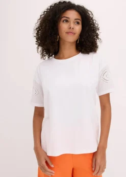 bonprix Shirts & Tops^T-Shirt mit Lochstickerei weiß