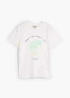 bonprix Shirts & Tops|Nachhaltigere Materialien^T-Shirt mit Motivprint wollweiß/mentholblau graphisch bedruckt