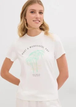 bonprix Shirts & Tops|Nachhaltigere Materialien^T-Shirt mit Motivprint wollweiß/mentholblau graphisch bedruckt