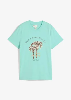 bonprix Nachhaltigere Materialien|Shirts & Tops^T-Shirt mit Motivprint mentholblau/dunkelbraun graphisch bedruckt