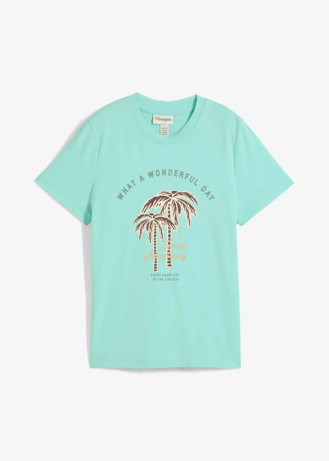 bonprix Nachhaltigere Materialien|Shirts & Tops^T-Shirt mit Motivprint mentholblau/dunkelbraun graphisch bedruckt