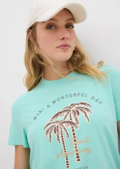 bonprix Nachhaltigere Materialien|Shirts & Tops^T-Shirt mit Motivprint mentholblau/dunkelbraun graphisch bedruckt
