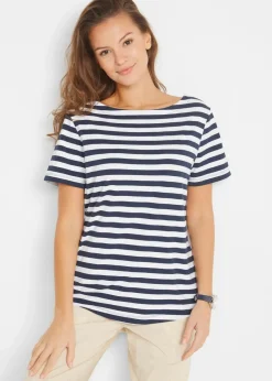 bonprix Bekleidung·Röcke|Basics^T-Shirt mit U-Boot-Ausschnitt weiß/dunkelblau gestreift