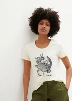 bonprix Nachhaltigere Materialien|Shirts & Tops^T-Shirt Sea Love cremeweiss/dunkelblau bedruckt