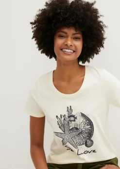 bonprix Nachhaltigere Materialien|Shirts & Tops^T-Shirt Sea Love cremeweiss/dunkelblau bedruckt