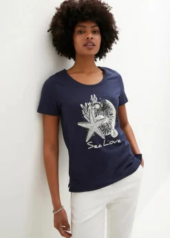 bonprix Shirts & Tops|Nachhaltigere Materialien^T-Shirt Sea Love dunkelblau/cremeweiss bedruckt