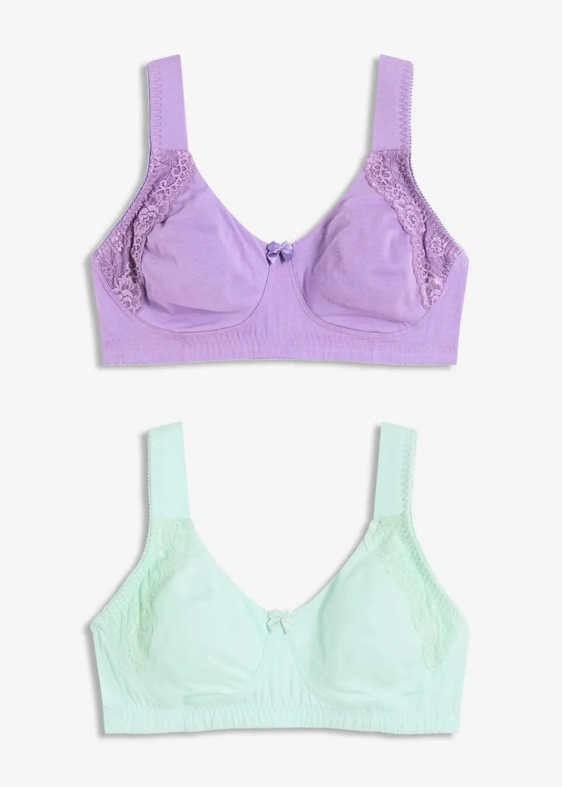 bonprix Bhs|Baumwollunterwäsche^T-Shirt-BH ohne Bügel mit Baumwolle (2er Pack) pastellmint + tiefflieder