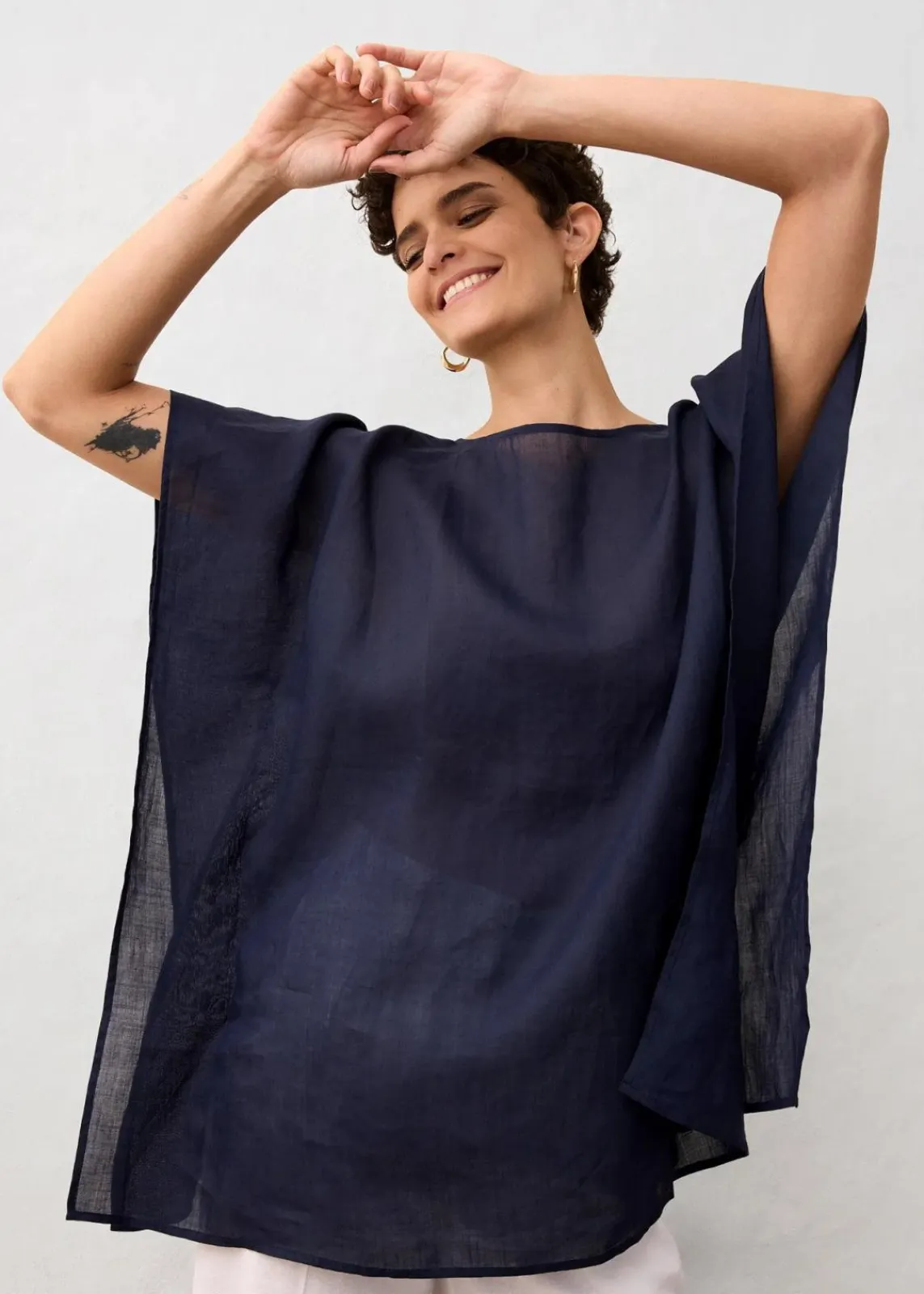 bonprix Bekleidung·Jacken & Mäntel|Blusen & Tuniken^Tunika aus Ramie dunkelblau
