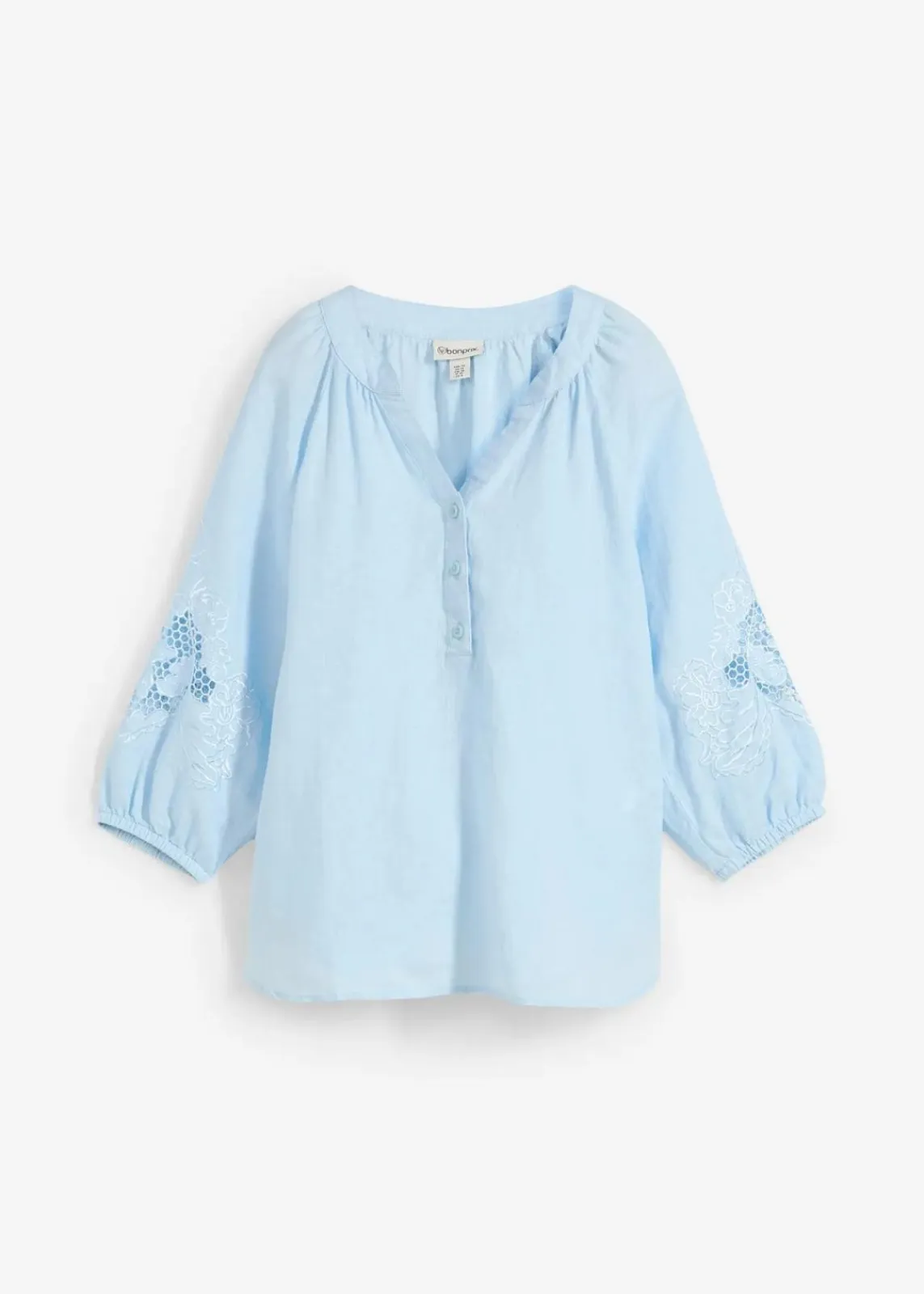 bonprix Premium|Blusen & Tuniken^Tunika aus reinem Leinen, mit Lochstickerei eisblau