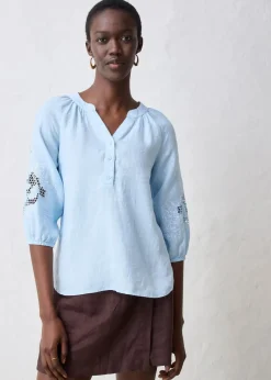 bonprix Premium|Blusen & Tuniken^Tunika aus reinem Leinen, mit Lochstickerei eisblau