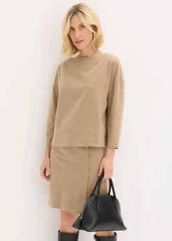 bonprix Bekleidung·Jacken & Mäntel|Blusen & Tuniken^Tunika mit Fischgratmuster aus fester Ware walnussbraun meliert