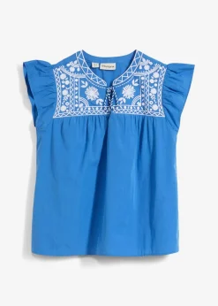 bonprix Bekleidung·Jacken & Mäntel|Premium^Tunika mit Seidenanteil und Stickerei gletscherblau