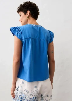 bonprix Bekleidung·Jacken & Mäntel|Premium^Tunika mit Seidenanteil und Stickerei gletscherblau