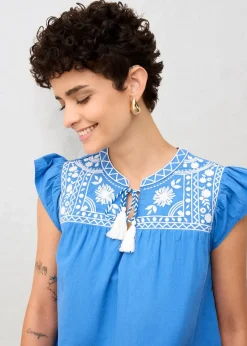 bonprix Bekleidung·Jacken & Mäntel|Premium^Tunika mit Seidenanteil und Stickerei gletscherblau