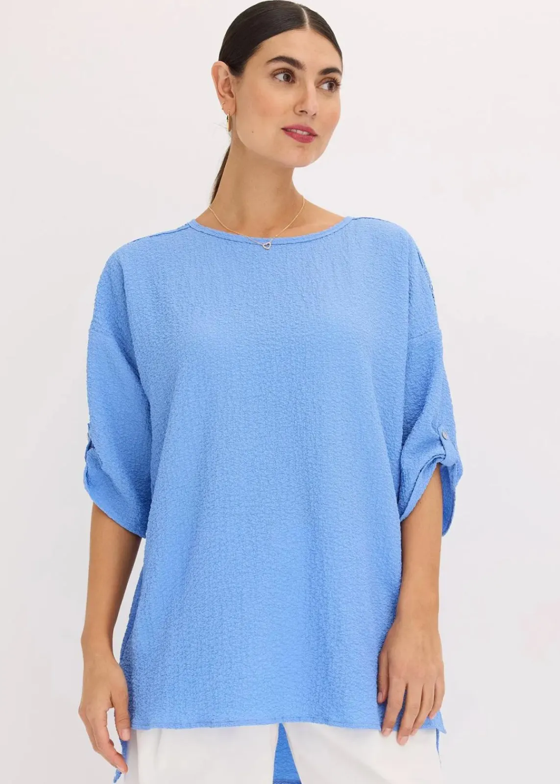 bonprix Bekleidung·Jacken & Mäntel|Blusen & Tuniken^Tunika mit Struktur und Spitzenband mittelblau