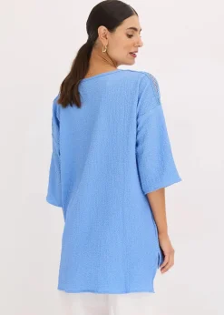 bonprix Bekleidung·Jacken & Mäntel|Blusen & Tuniken^Tunika mit Struktur und Spitzenband mittelblau