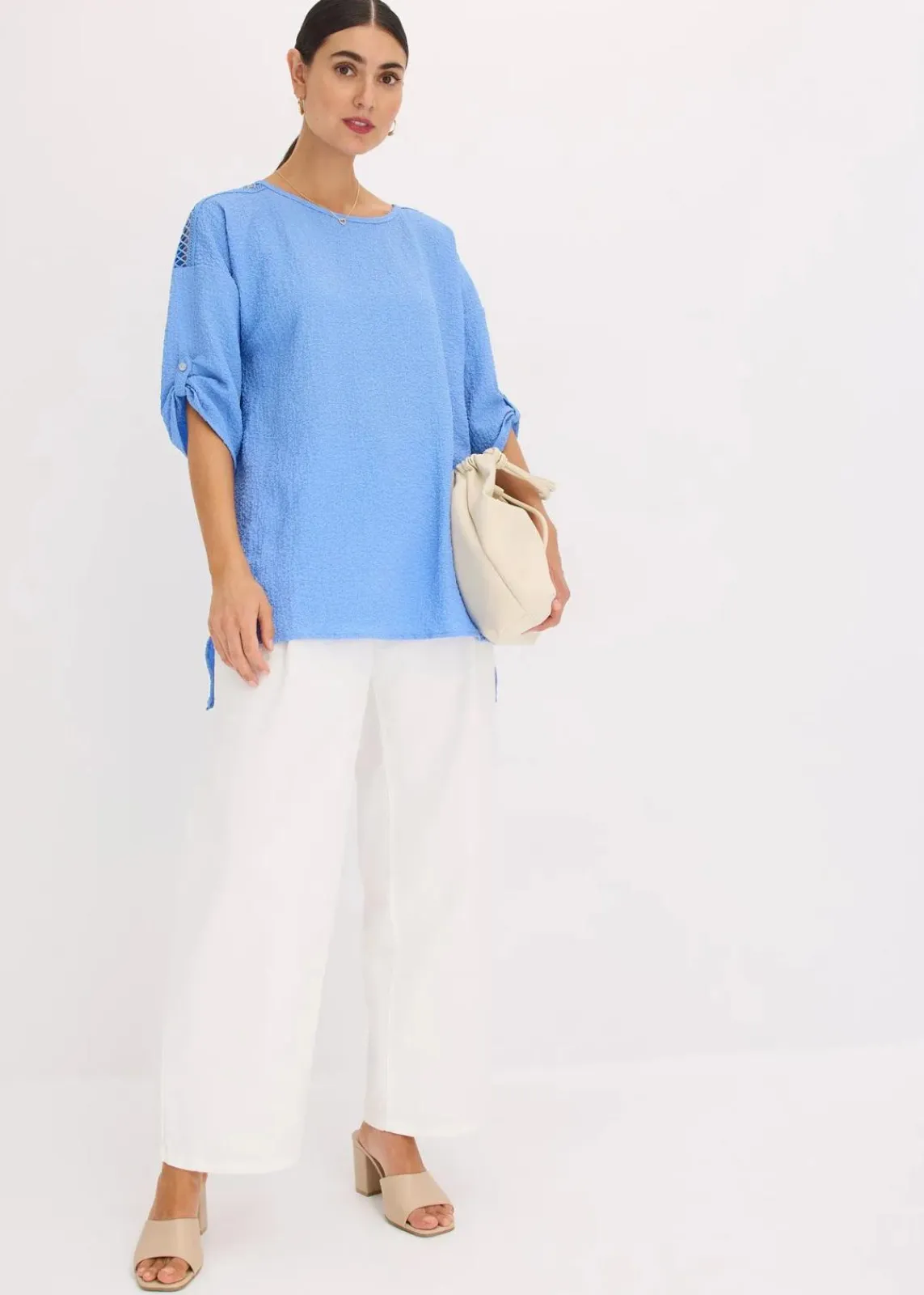 bonprix Bekleidung·Jacken & Mäntel|Blusen & Tuniken^Tunika mit Struktur und Spitzenband mittelblau