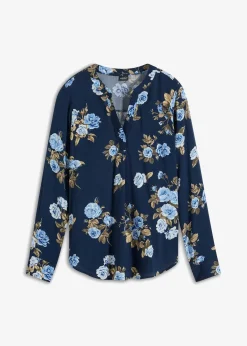 bonprix Blusen & Tuniken|Nachhaltigere Materialien^Tunikabluse dunkelblau/blau floral