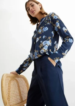 bonprix Blusen & Tuniken|Nachhaltigere Materialien^Tunikabluse dunkelblau/blau floral