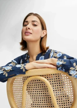 bonprix Blusen & Tuniken|Nachhaltigere Materialien^Tunikabluse dunkelblau/blau floral