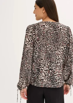 bonprix Bekleidung·Jacken & Mäntel|Blusen & Tuniken^Tunikabluse braun leo bedruckt