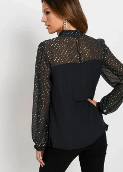 bonprix Bekleidung·Jacken & Mäntel^Tunikabluse schwarz/metallic gold bedruckt