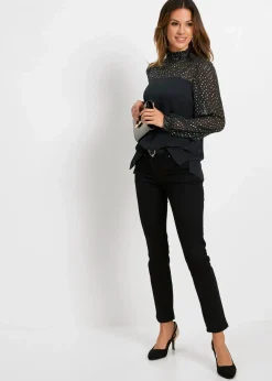 bonprix Bekleidung·Jacken & Mäntel^Tunikabluse schwarz/metallic gold bedruckt