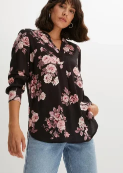 bonprix Bekleidung·Jacken & Mäntel|Nachhaltigere Materialien^Tunikabluse schwarz/hellrosa floral