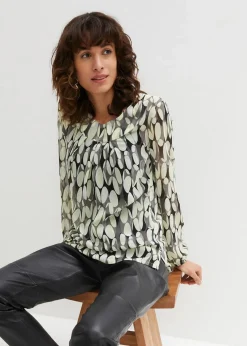 bonprix Blusen & Tuniken|Bekleidung·Jacken & Mäntel^Tunikabluse helllimone/new khaki bedruckt