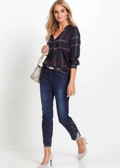 bonprix Bekleidung·Jacken & Mäntel|Nachhaltigere Materialien^Tunikabluse dunkelblau kariert