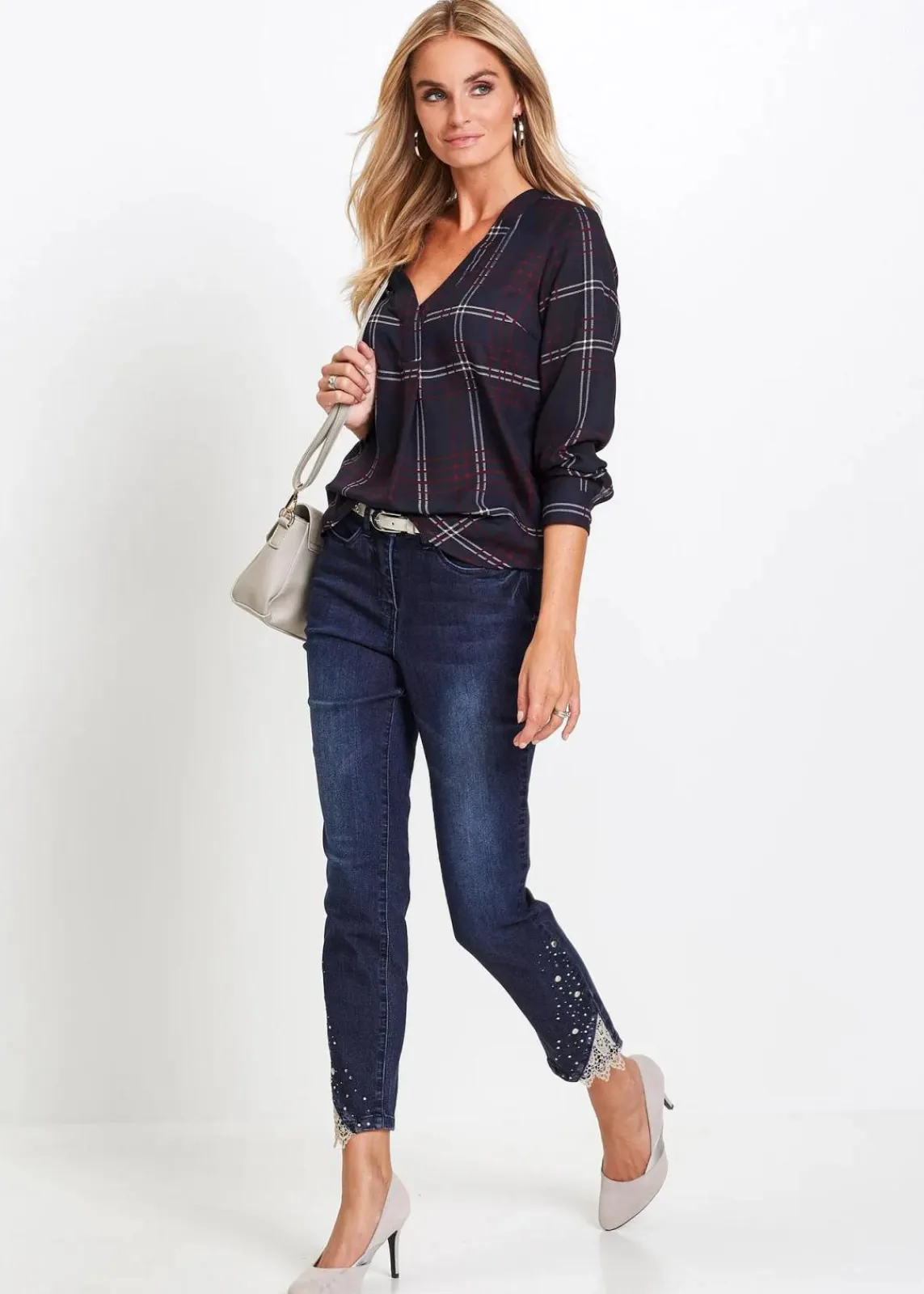 bonprix Bekleidung·Jacken & Mäntel|Nachhaltigere Materialien^Tunikabluse dunkelblau kariert