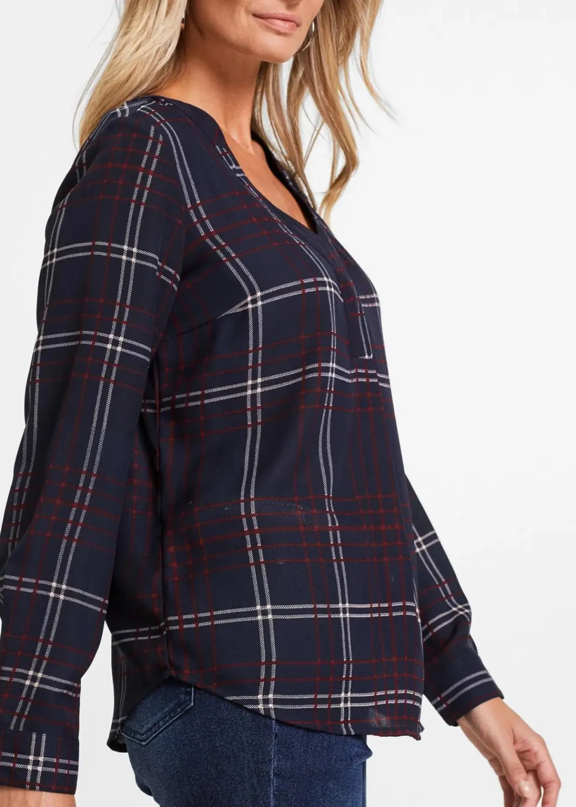 bonprix Bekleidung·Jacken & Mäntel|Nachhaltigere Materialien^Tunikabluse dunkelblau kariert