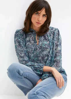 bonprix Bekleidung·Jacken & Mäntel|Blusen & Tuniken^Tunikabluse blau bedruckt