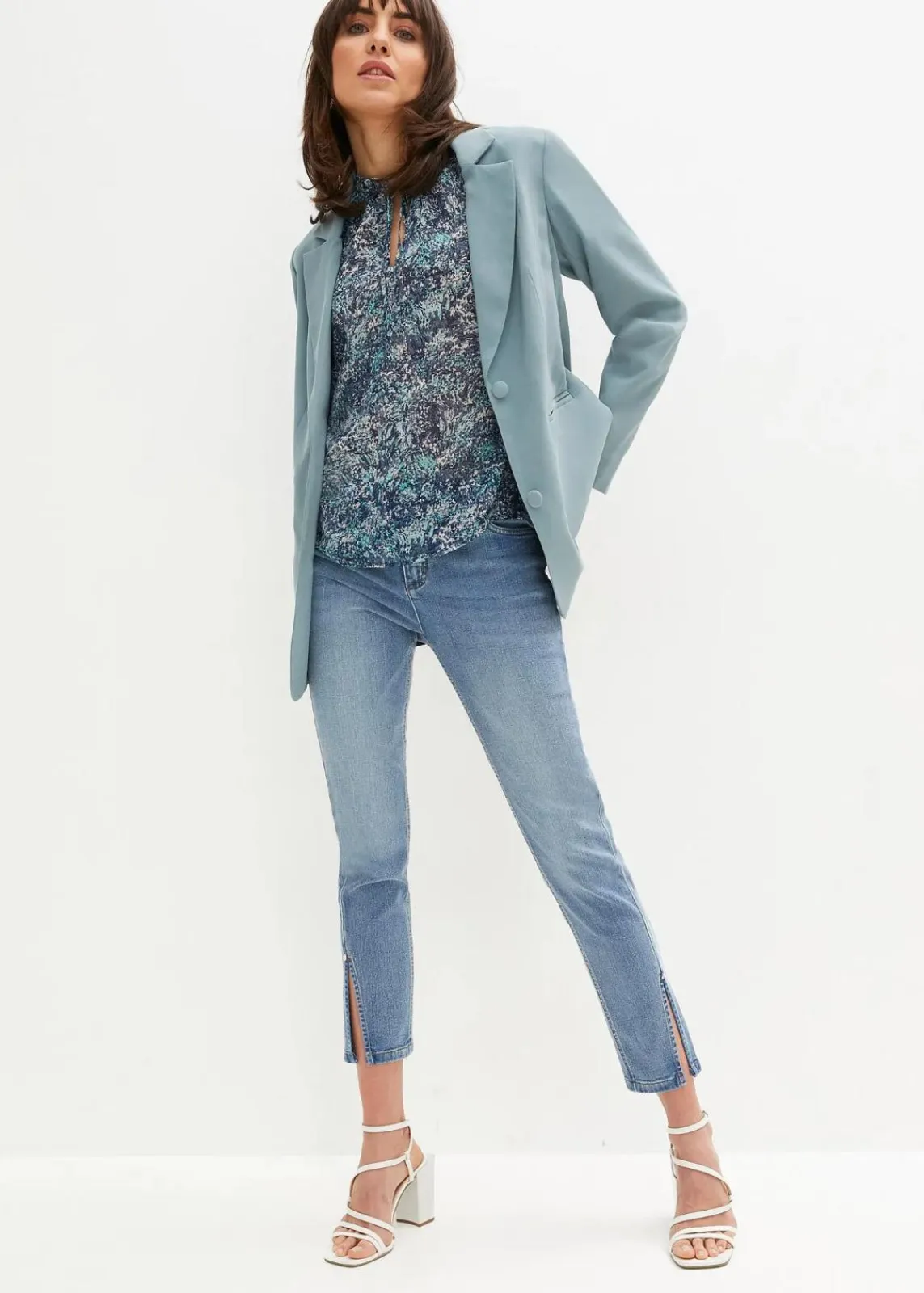 bonprix Bekleidung·Jacken & Mäntel|Blusen & Tuniken^Tunikabluse blau bedruckt