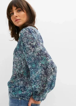 bonprix Bekleidung·Jacken & Mäntel|Blusen & Tuniken^Tunikabluse blau bedruckt