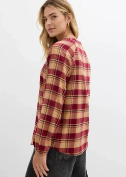 bonprix Bekleidung·Jacken & Mäntel|Blusen & Tuniken^Tunikabluse aus Flanell pflaumenrot kariert