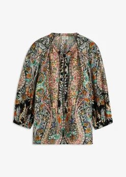 bonprix Bekleidung·Jacken & Mäntel|Blusen & Tuniken^Tunikabluse aus fließendem Satin schwarz bedruckt